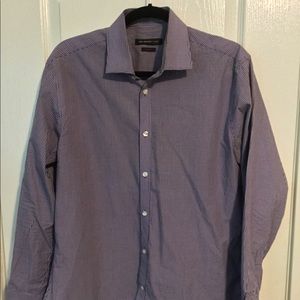 John Varvatos USA Mens Lavender/White Gingham Check Dress Shirt 16 32/33